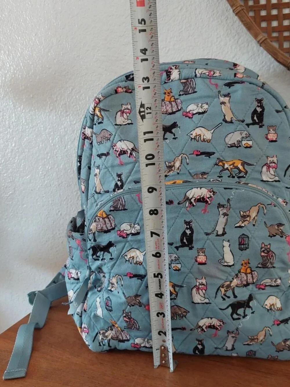 vera bradley cats meow Blue cat print backpack with multiple cat illustrations #